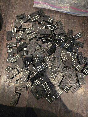 Vintage Dragon Embossed Domino Set | 186 Pieces | Black